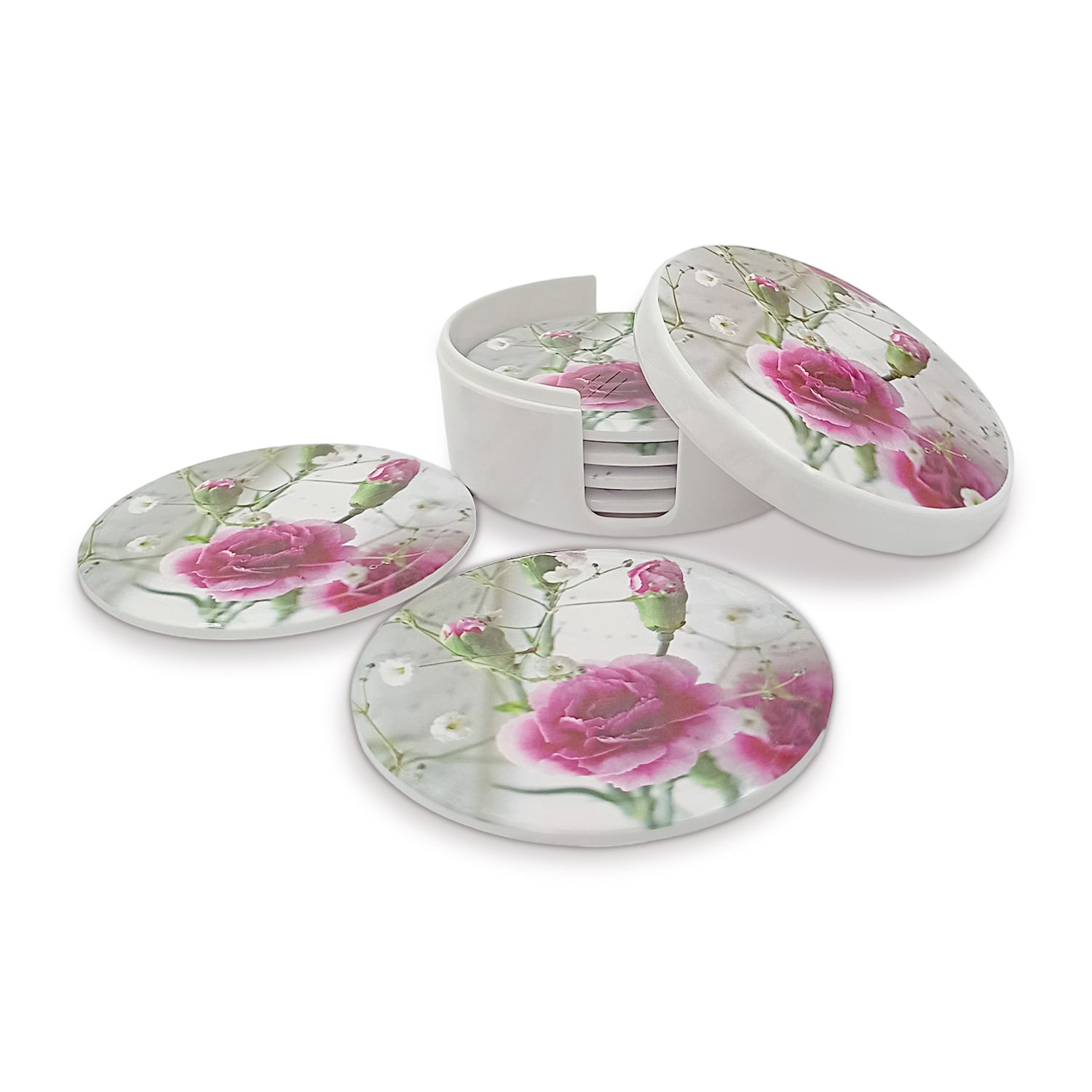 Floral Coasters in Circular Container