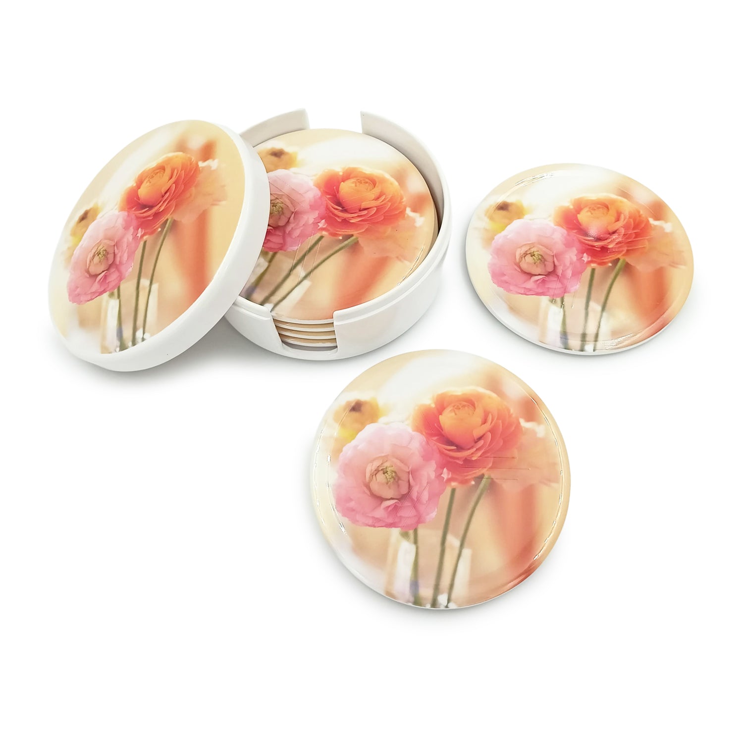 Floral Coasters in Round Container