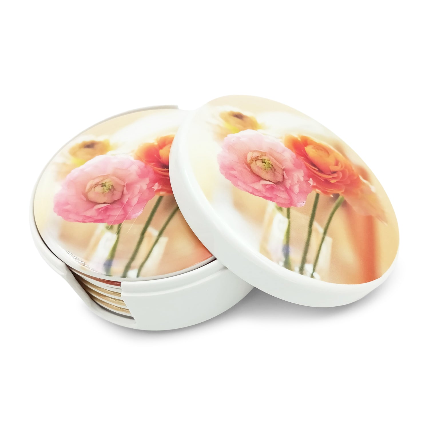 Floral Coasters in Round Container